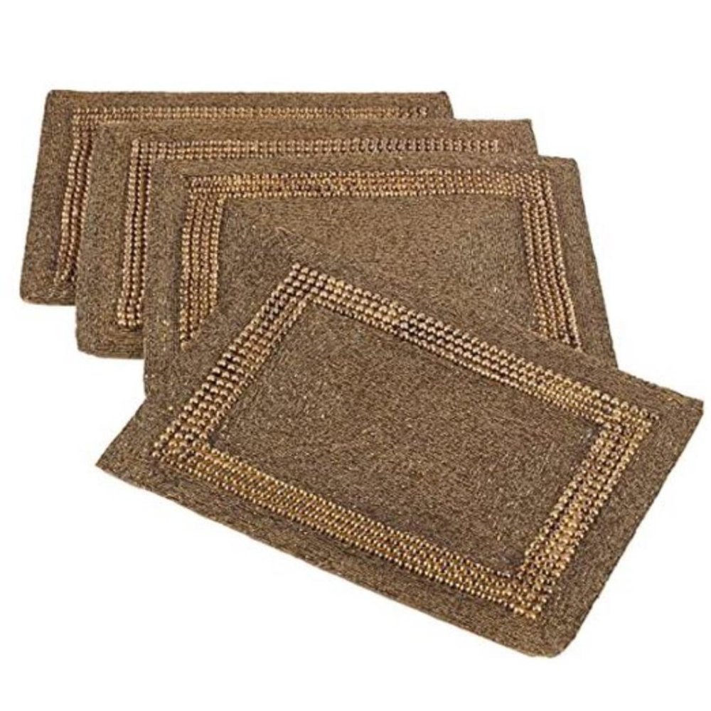 SARO LIFESTYLE Bronze Beaded Design Placemat - 13" x18" Oblong - Set of 4